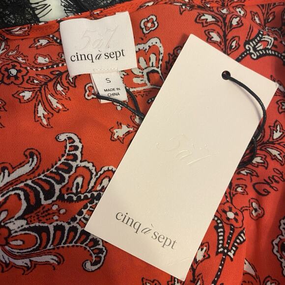 Cinq A Sept Blouse Women S 100% Silk Crop Tie Top Floral Multicolor Fairy Grunge - Picture 4 of 12